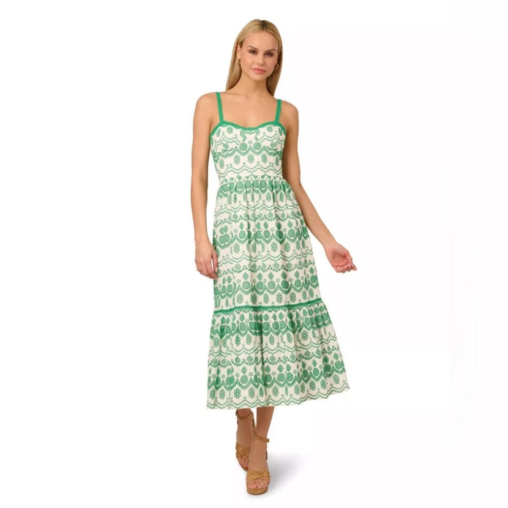 NWT Adrianna Papell Size 8 Eyelet Midi Dress Sleeveless Cotton